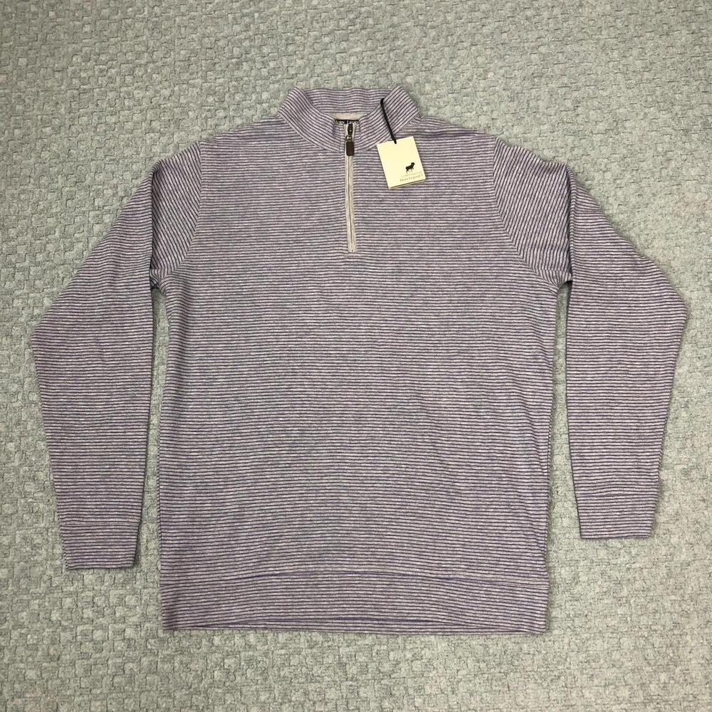 Horn Legend Sweater Mens Large Gray Purple Striped Quarter Zip Pullover HLIL048L